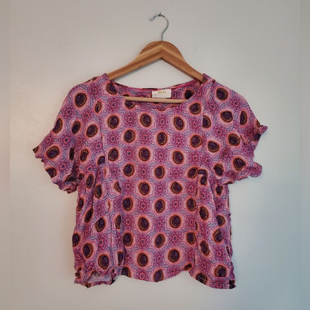 MaEve Anthropology Milla Pink medallion cropped swing blouse women's size Small